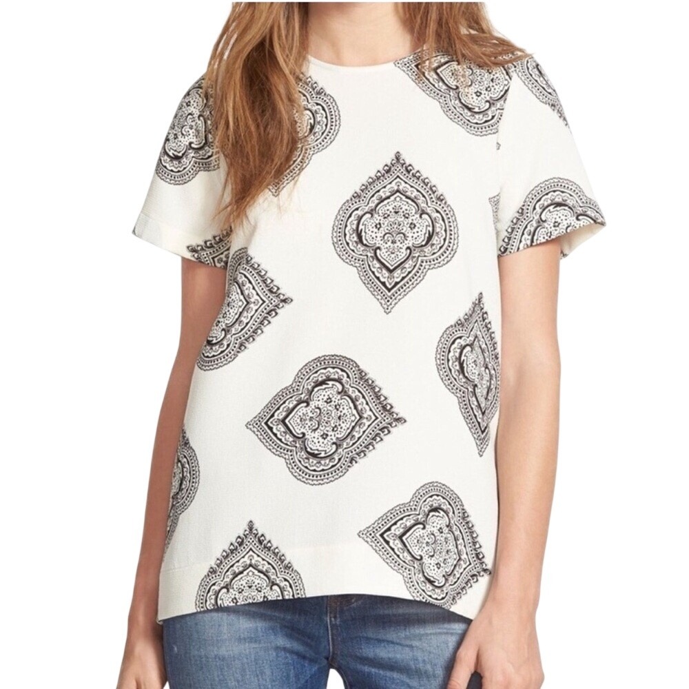 Madewell Estate Paisley Tailored Tee Top Ivory Black Size M Medallion Workwear